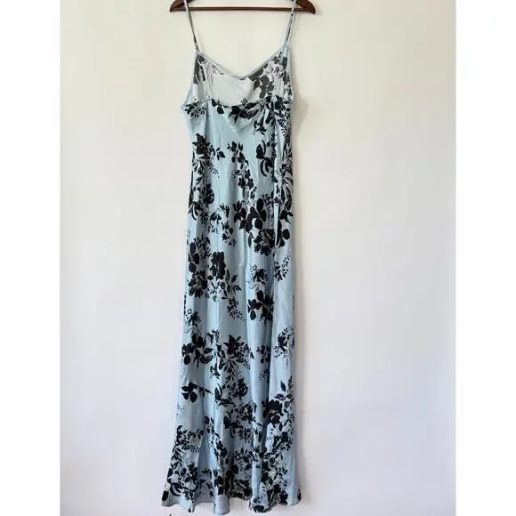 Reformation Womens Parma Floral-Print Silk Dress Blue/Black Size XL